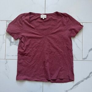 Sezane Malcom cotton v-neck tshirt brick red size small